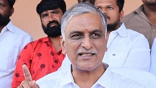 BRS MLA T Harish Rao addressing the media.