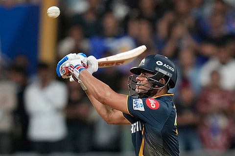 Gujarat Titans captain Shubman Gill plays a shot during the Indian Premier League match against Mumbai Indians (Photo | AP)