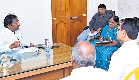 Social Welfare Minister Dr Dola Sree Bala Veeranjaneya Swamy conducted a special review meeting at his camp office in Turpu Naidupalem on Tuesday