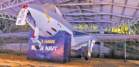 The Sea Hawk aircraft, that was part of the 1971 Indo-Pak war, kept for display on Jawahar Bala Bhavan premises in Thiruvananthapuram 