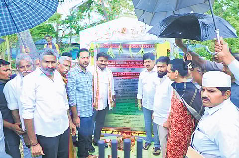 Minister for Labour and Krisna District Incharge Minister Vasamsetti Subash. The Minister along with Excise Minister Kollu Ravindra and Pamarru MLA Varla Kumar Raja laid a foundation stone for establishing MSME park in Pamarru of Krishna district on Wednesday. 