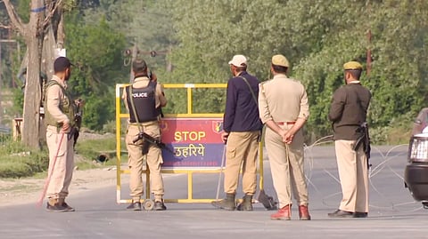 Security personnel at a checkpost in Baramulla district, J&K, Wednesday, May 7, 2025.