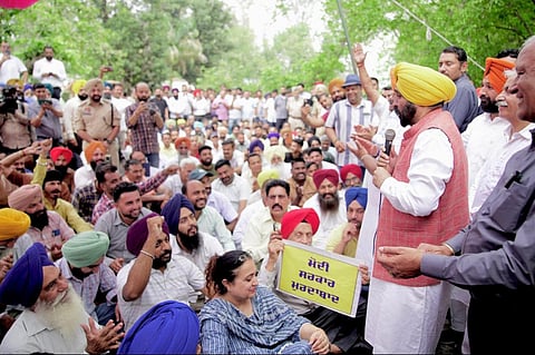 Punjab Chief Minister Bhagwant Mann addressing the protesters