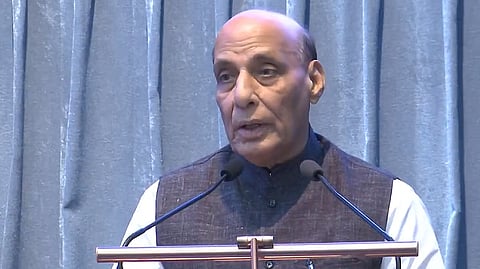 Union Defence Minister Rajnath Singh addresses the National Quality Conclave 2025 in New Delhi, on Thursday, May 8, 2025.