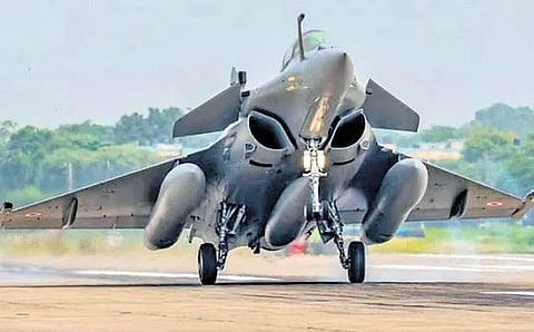 Indian Air Force fighter jet touches down the Shahjahanpur stretch of the Ganga Expressway in Uttar Pradesh on May 2.