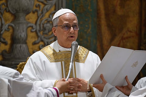 Newly elected Pope Leo XIV celebrates Mass with the College of Cardinals inside the Sistine Chapel at the Vatican the day after his election as 267th pontiff of the Roman Catholic Church.