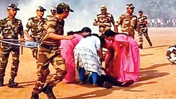 Volunteers and security personnel during the ‘Operation Abhyaas’ mock drill at RTPS on Friday.