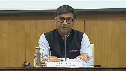 Foreign Secretary Vikram Misri at a Ministry of External Affairs press briefing on cross-border firing by Pakistan, in New Delhi, Saturday, May 10, 2025.