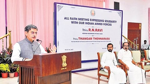 Governor Ravi strongly condemned Pakistan’s continued acts of aggression and terrorism, referring to it as a “rogue, terrorist state.”