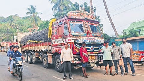 Civil Supplies officials seize a lorry with PDS rice worth Rs 29 lakh in Kakinada.