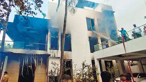 Shravan, whose bedroom on the first floor overlooks the road, jumped from the balcony and escaped to safety with minor bruises.