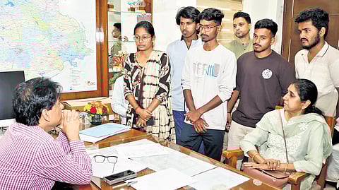 Resident Commissioner of Telangana Bhavan Gaurav Uppal interacts with students in New Delhi 