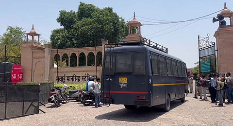 Bomb disposal unit arriving at the Sawai Mansingh Stadium, Jaipur after a bomb threat was received via email on Monday.
