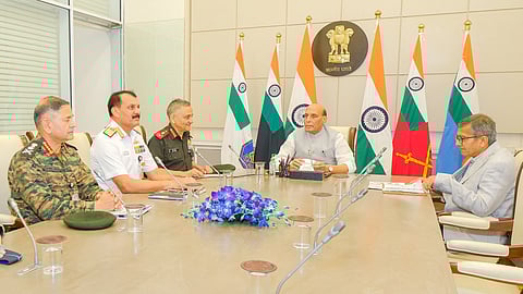 Defence Minister Rajnath Singh during security meeting.  