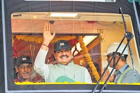 MP CM Mohan Yadav at the launch of the 2,100th BEML-manufactured metro car, in Bengaluru on Wednesday 