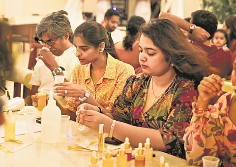 Participants crafting their own perfumes 