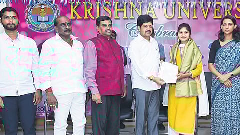 Minister Ravindra takes part in the Achievers Day at Krishna University  