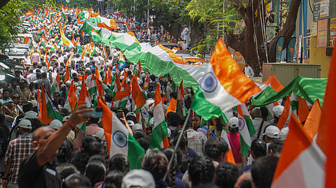 Karnataka BJP hosted a Tiranga Yatra to extend support to armed forces after OperationSindoor in which students and senior citizens participated at Malleshwaram in Bengaluru.