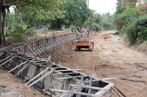 When asked, a senior WRD official said that the concrete flooring is being constructed at selected places wherever it is essential to strengthen the bunds and retaining walls. 