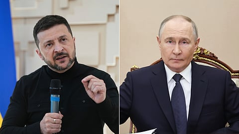 (L-R) A collage of Ukrainian President Volodymyr Zelenskyy and his Russian counterpart Vladimir Putin.