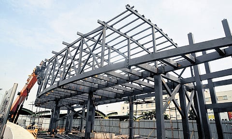 Pillars erected for the construction of the pedestrian skywalk at KCBT