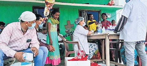 Health team examining affected residents at Podia village in Malkangiri district