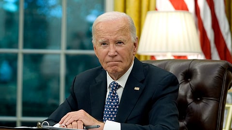 In this photo from Sept. 30, 2024, US President Joe Biden speaks from the Oval Office of the White House in Washington.