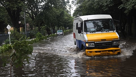 Water logged due to rain at Shanti Nagar area in Bengaluru on Tuesday.