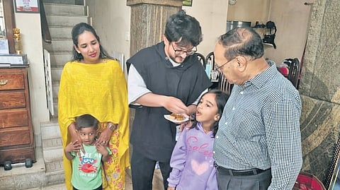 International Booker Prize winner Banu Mushtaq’s family celebrates at their residence in Hassan on Wednesday 