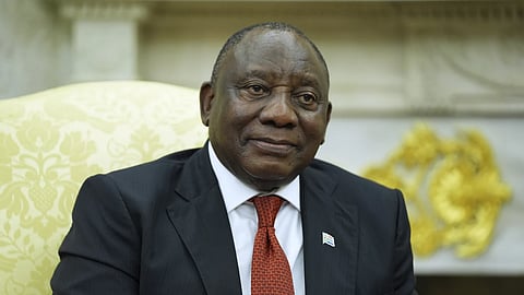 South African President Cyril Ramaphosa listens as he meets with President Donald Trump in the Oval Office of the White House, Wednesday, May 21, 2025, in Washington.