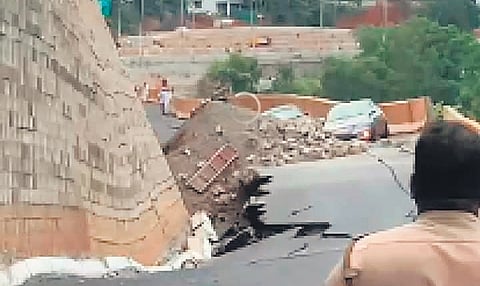 Collapsed area of the under-construction stretch at Kooriyad in Malappuram 