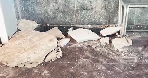 A portion of the collapsed roof on platform 7 at Guntakal railway station.
