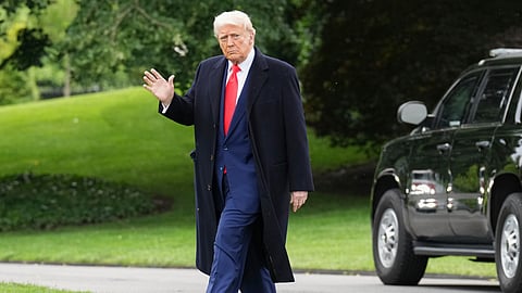 President Donald Trump departs the White House en route to Trump National Golf Club Washington DC for a crypto dinner, Thursday, May 22, 2025, in Washington