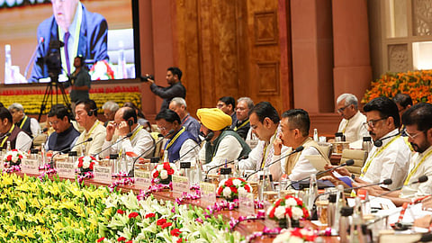 Punjab CM Bhagwant Mann with other CMs during the Niti Aayog meeting 