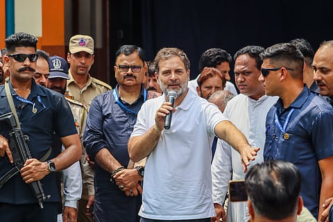 Congress leader and LoP in Lok Sabha Rahul Gandhi interacts with students during a visit to a school, in Poonch, J&K, Saturday, May 24, 2025. 