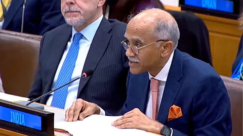 Permanent Representative of India to the United Nations Harish Parvathaneni delivers India's statement at the Arria Formula Meeting on Protecting Water in Armed Conflict - Protecting Civilian Lives, at UN headquarters, in New York, USA. 