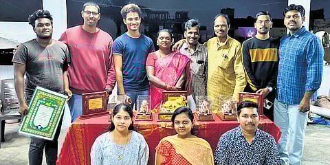 Renowned dramatist Dr PVN Krishna and his team. 