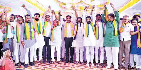 Karnataka BJP leaders protest outside the Deputy Commissioner’s office in Kalaburagi on Saturday 