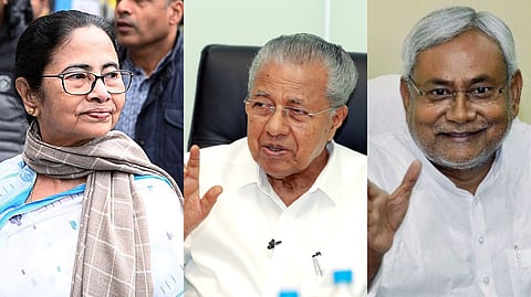West Bengal CM Mamata Banerjee, Kerala CM Pinarayi Vijayan and Bihar Chief Minister Nitish Kumar (L-R)