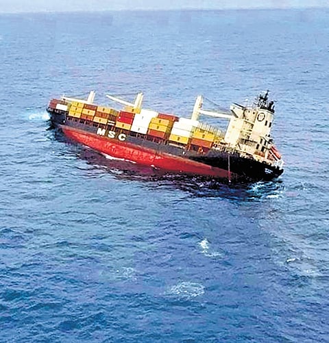 MSC Elsa 3, the container vessel that started listing around 38 nautical miles off the Kochi coast on Saturday