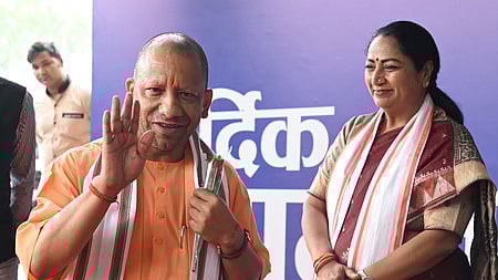 Uttar Pradesh Chief Minister Yogi Adityanath with Delhi Chief Minister Rekha Gupta. 