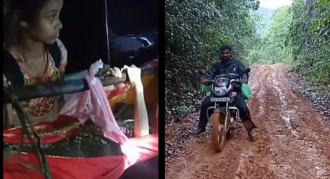 With no amenities and roads even for an ambulance of vehicles in the forest areas, a 75 year old woman Mahadevi Subraya Hegde from Shiraguni village in Sirsi taluk of Uttara Kannada was taken in Bamboo Basket.