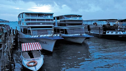 The adverse weather curtailed the tourist boat operation from Marine Drive on Monday.