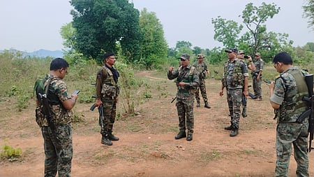 Security forces at the site of an encounter in Jharkhand 