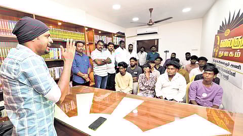 A readers’ circle discussion at Kalaignar Library in Triplicane on Tuesday.