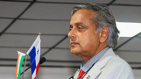 In this image posted by X/@ShashiTharoor, Wednesday, May 28, 2025, Congress MP Shashi Tharoor, who is leading an all-party parliamentary delegation, speaks to the Indian community in Panama. 