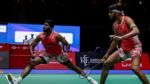 Satwiksairaj Rankireddy and Chirag Shetty during their match on Wednesday