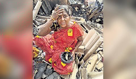 B Kanaga, a victim, lost her house and Rs 50,000 she had borrowed at 15% interest in the fire in Chennai.