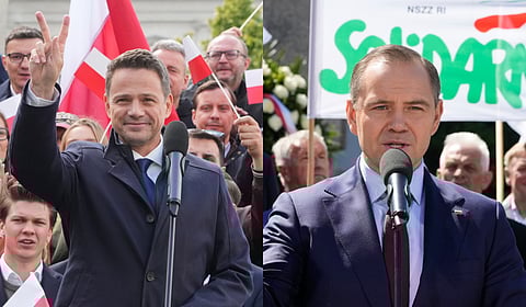 Liberal Warsaw Mayor Rafal Trzaskowski(L). Karol Nawrocki, (R)the conservative candidate heading into the second round of Poland's presidential election
