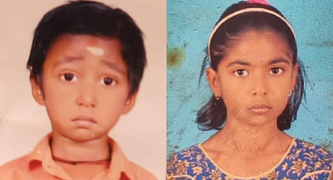 Eight-year-old Prithisha (R) and five-year-old Ishwar (L)